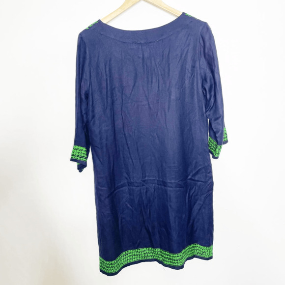 GRETCHEN SCOTT Designs Embroidered Tunic Dress navy green shift pashmina XS - Picture 5 of 6